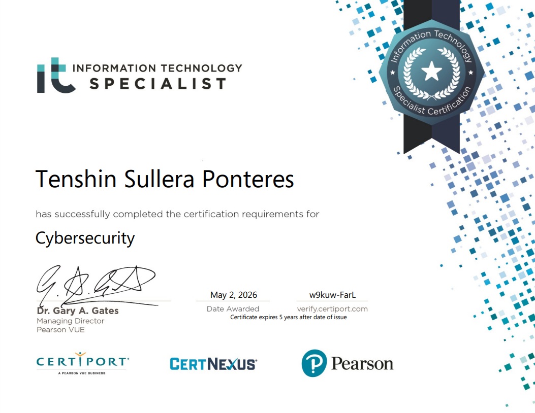 Information Technology Specialist Cybersecurity certification certificate